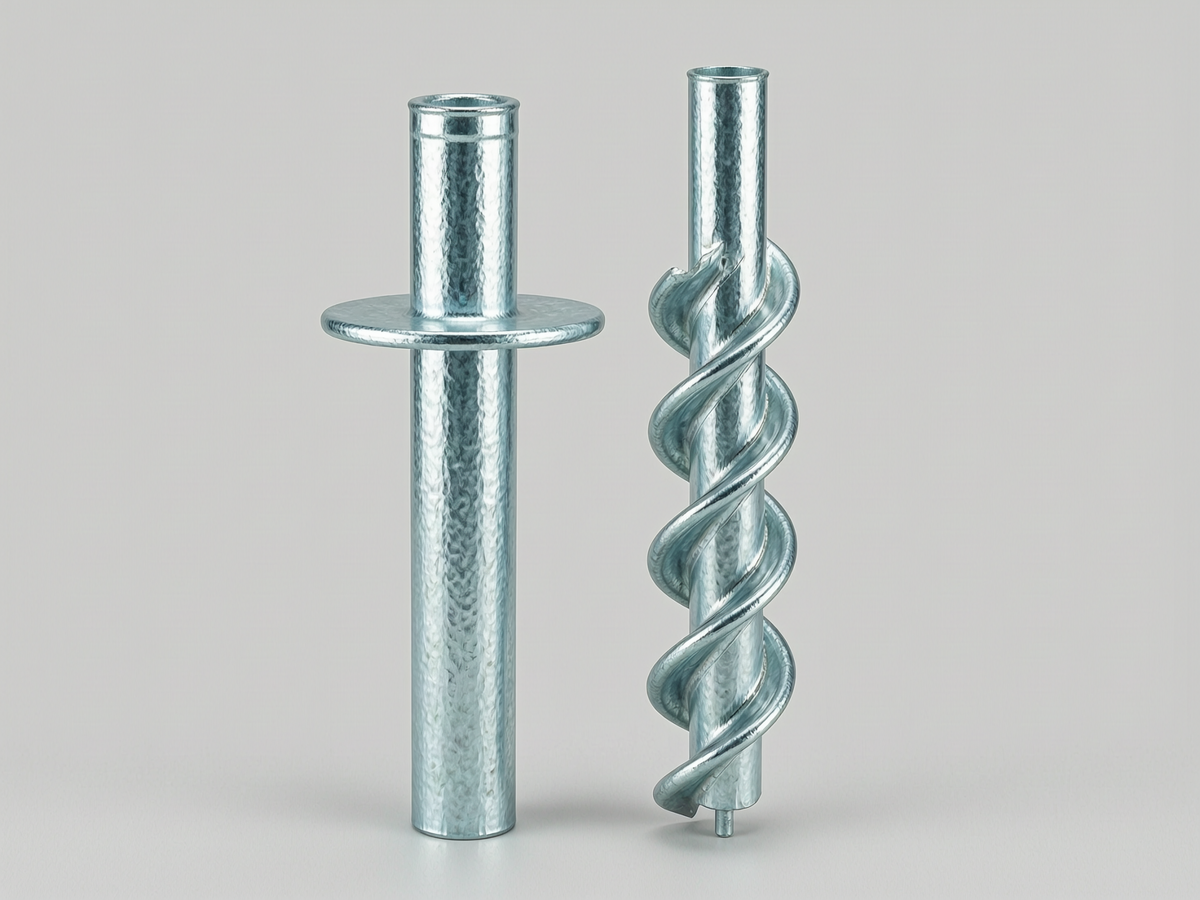 Hot dip galvanized steel ground screws, flange type and helical tube type