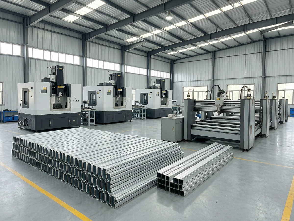 XGreen Solar manufacturing workshop with CNC machining centres and aluminium profiles